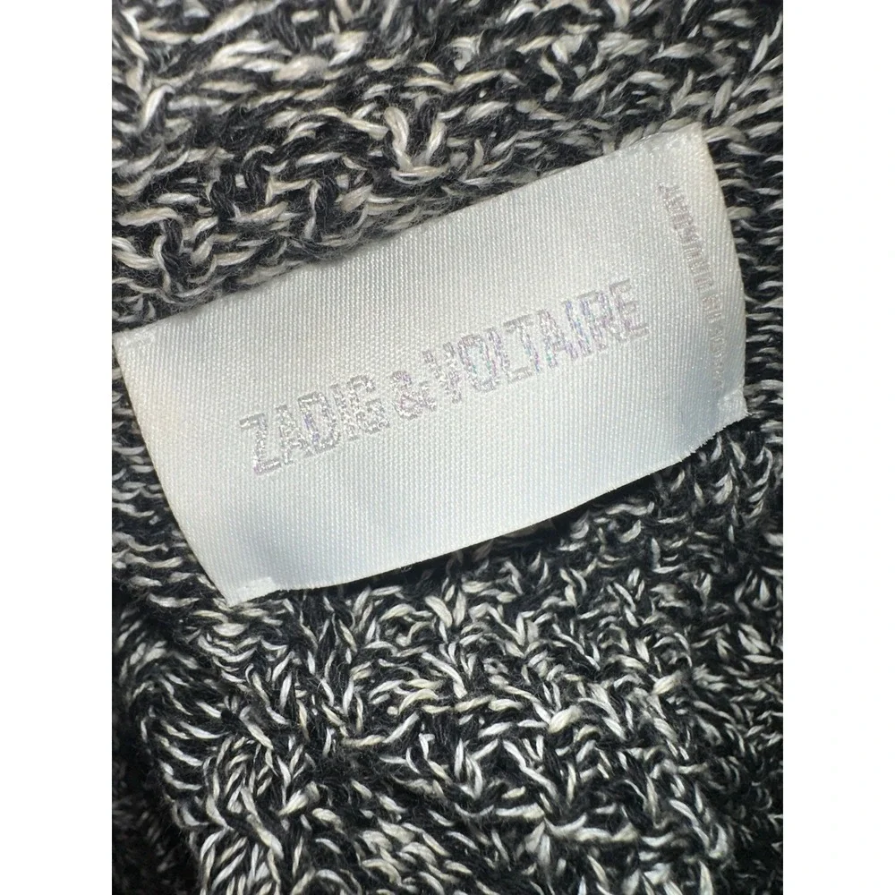 Zadig & Voltaire‎ Black White Distressed Open Front Duster Cardigan Size S